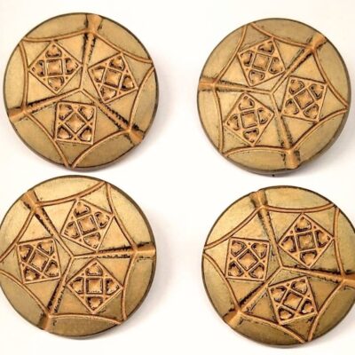Vintage Glass Buttons - Mosaic - Matt Gold - 26mm - Set of Four