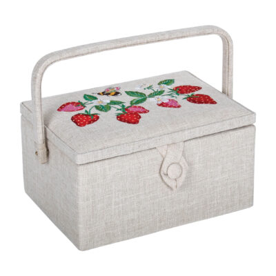 Embroidered Strawberry and Bee Sewing Box - Medium