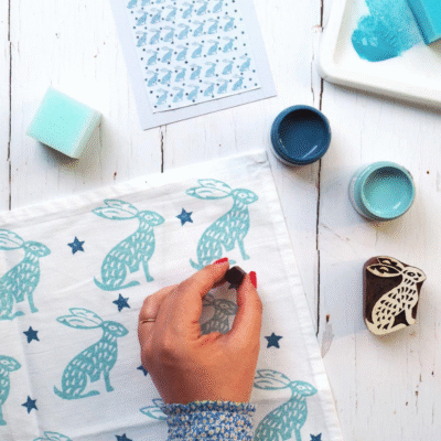 Indian Block Printing Kit - Hare and Star Tea Towels